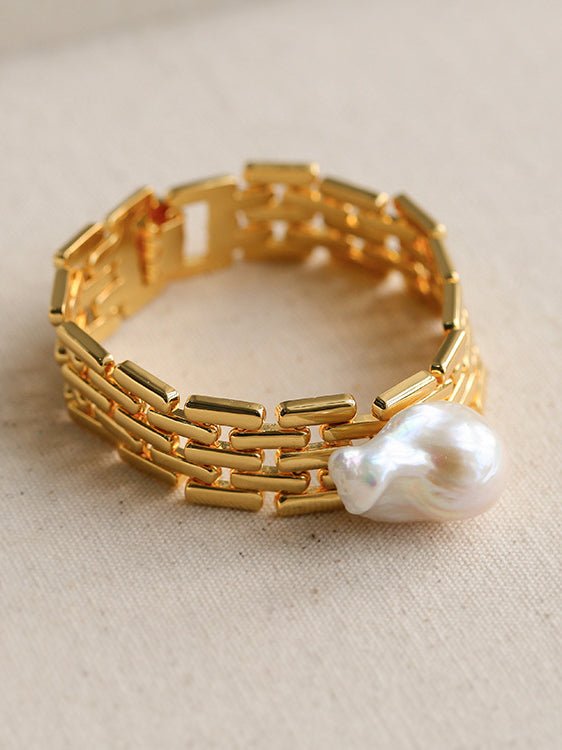 Wide Chain Baroque Pearl Bracelet - floysun