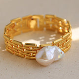 Wide Chain Baroque Pearl Bracelet - floysun