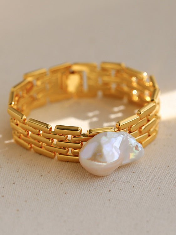 Wide Chain Baroque Pearl Bracelet - floysun