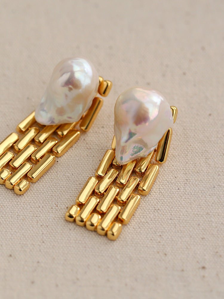 Wide Chain Baroque Pearl Earrings - floysun