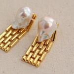 Wide Chain Baroque Pearl Earrings - floysun