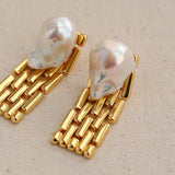 Wide Chain Baroque Pearl Earrings - floysun