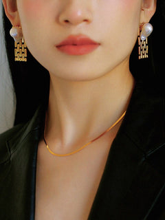 Wide Chain Baroque Pearl Earrings - floysun