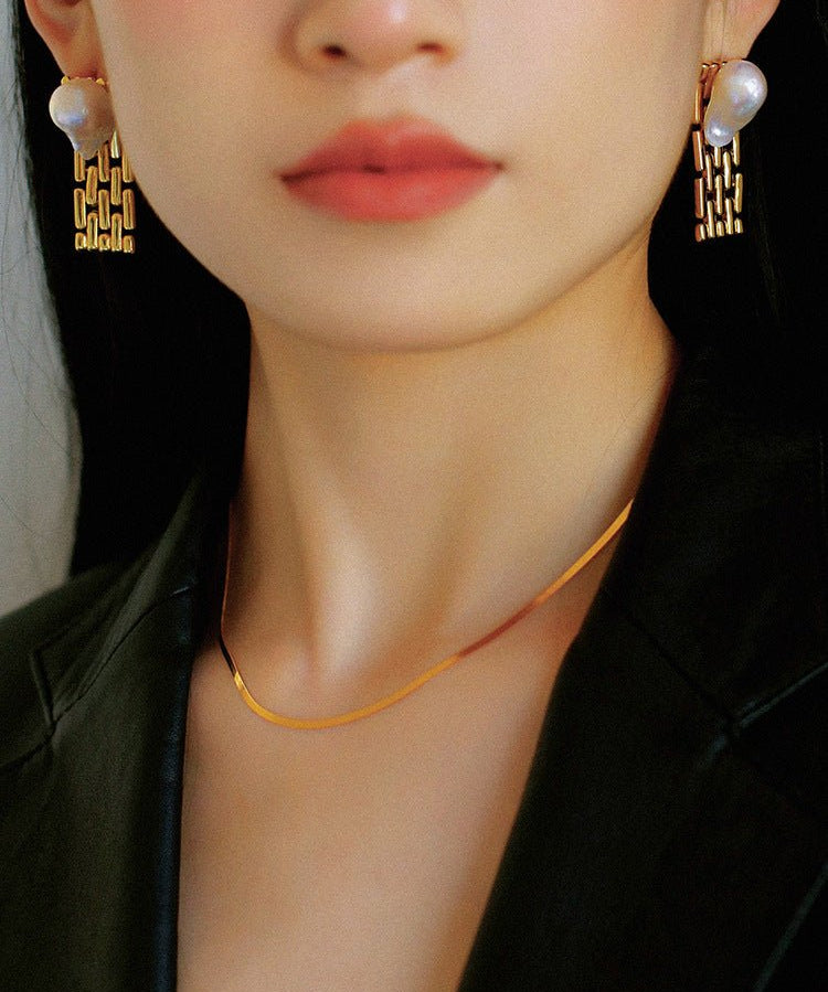 Wide Chain Baroque Pearl Earrings - floysun