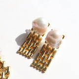 Wide Chain Baroque Pearl Earrings - floysun