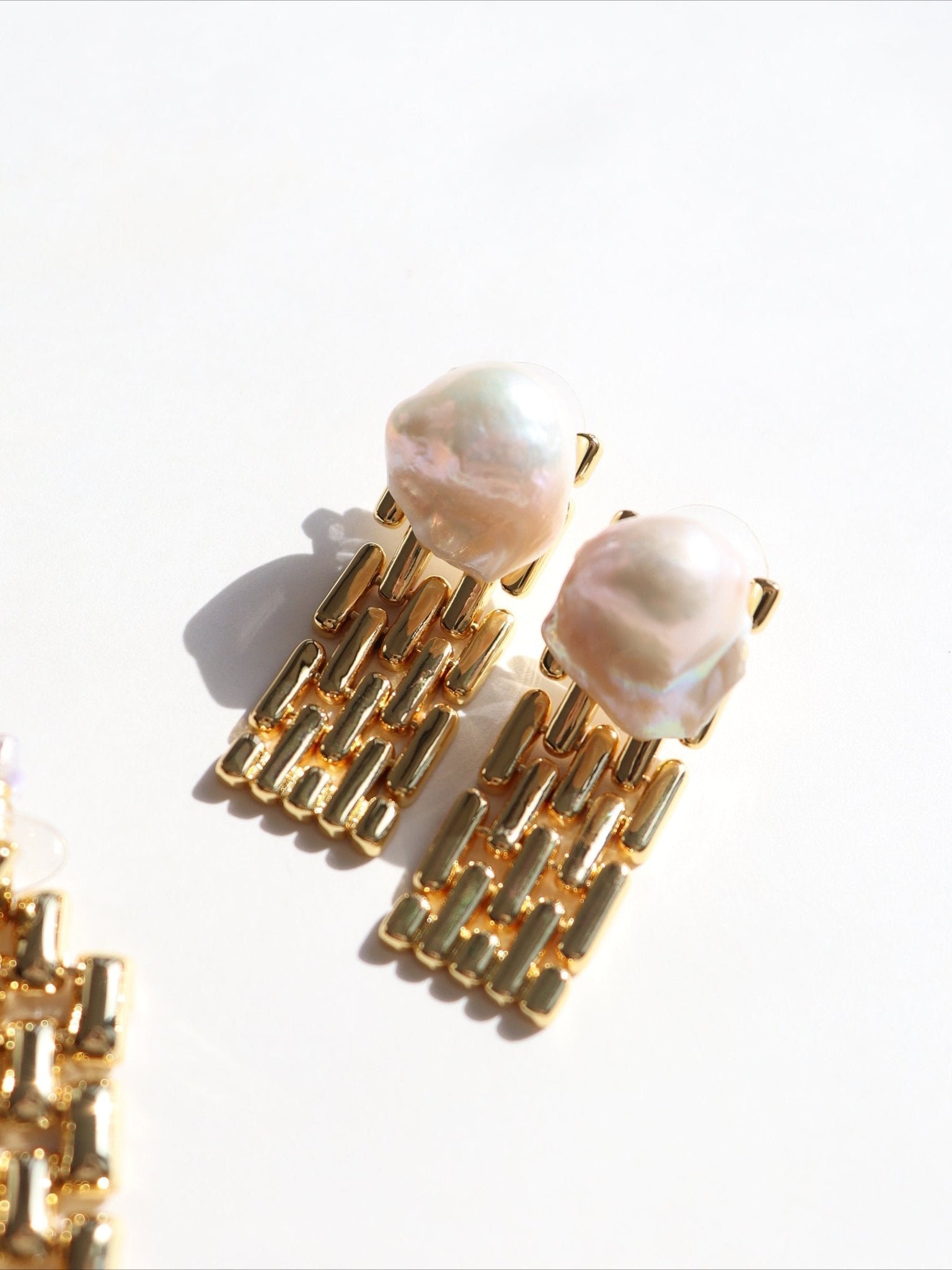 Wide Chain Baroque Pearl Earrings - floysun