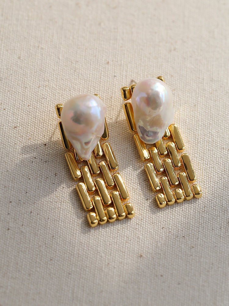 Wide Chain Baroque Pearl Earrings - floysun