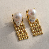 Wide Chain Baroque Pearl Earrings - floysun