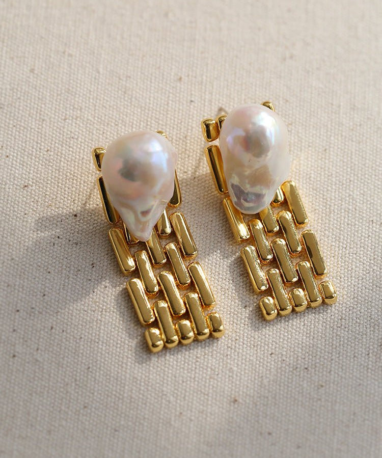 Wide Chain Baroque Pearl Earrings - floysun