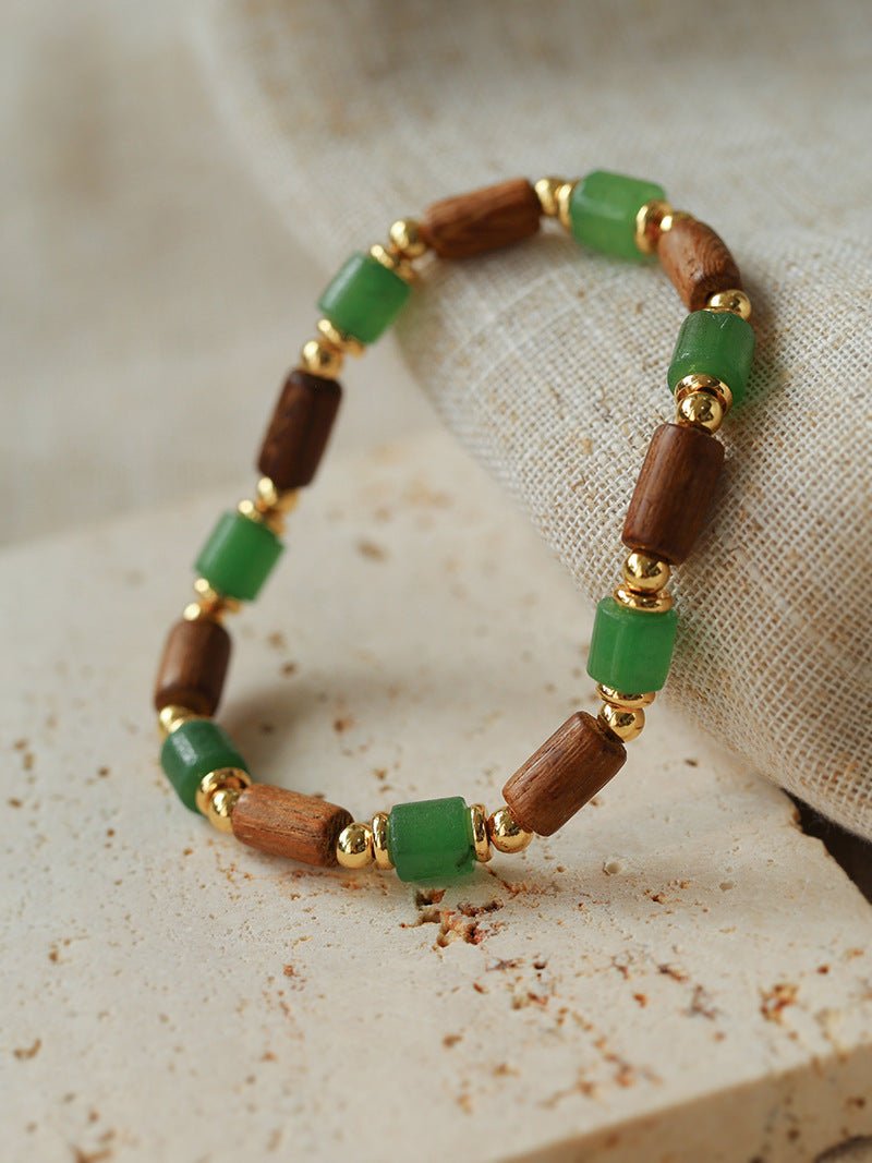 Wood Bead Green Agate Beaded Bracelet - floysun