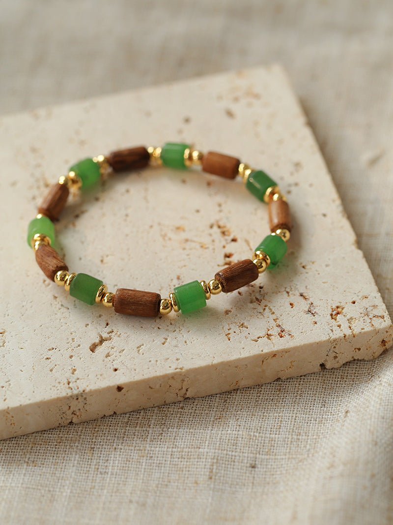 Wood Bead Green Agate Beaded Bracelet - floysun