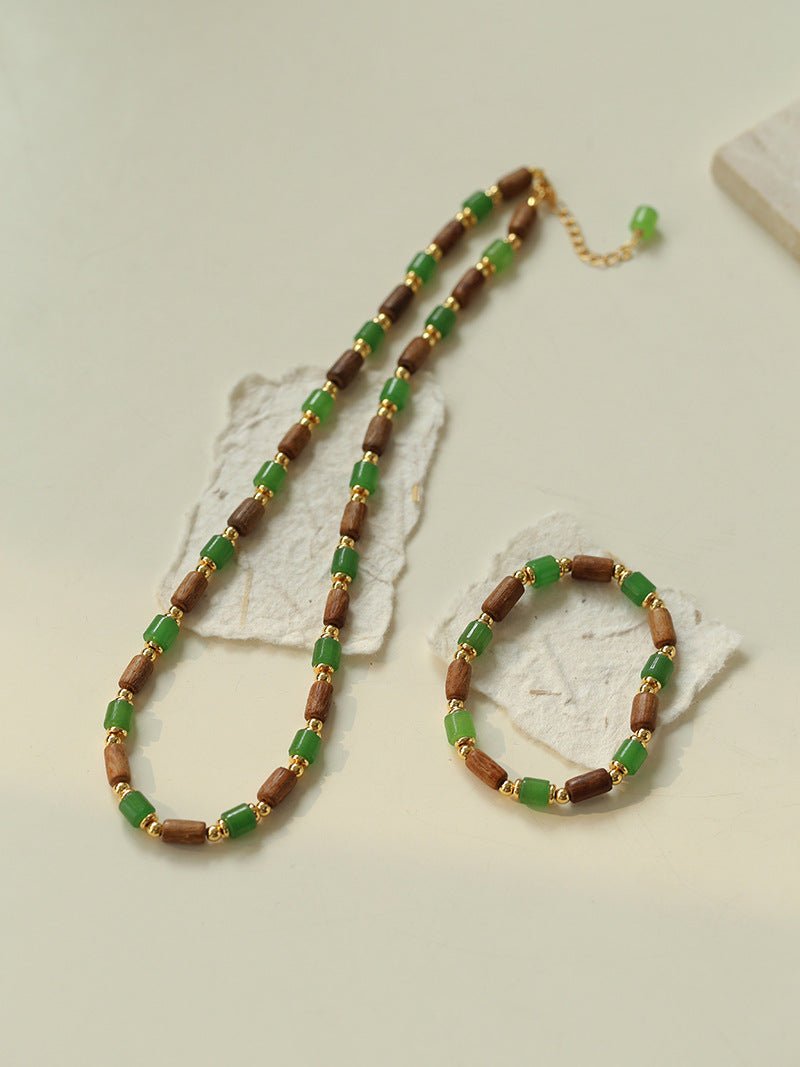 Wood Bead Green Agate Beaded Bracelet - floysun