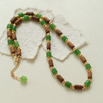 Wood Bead Green Agate Beaded Necklace - floysun