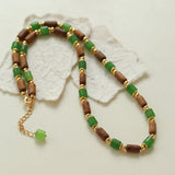 Wood Bead Green Agate Beaded Necklace - floysun