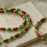 Wood Bead Green Agate Beaded Necklace - floysun