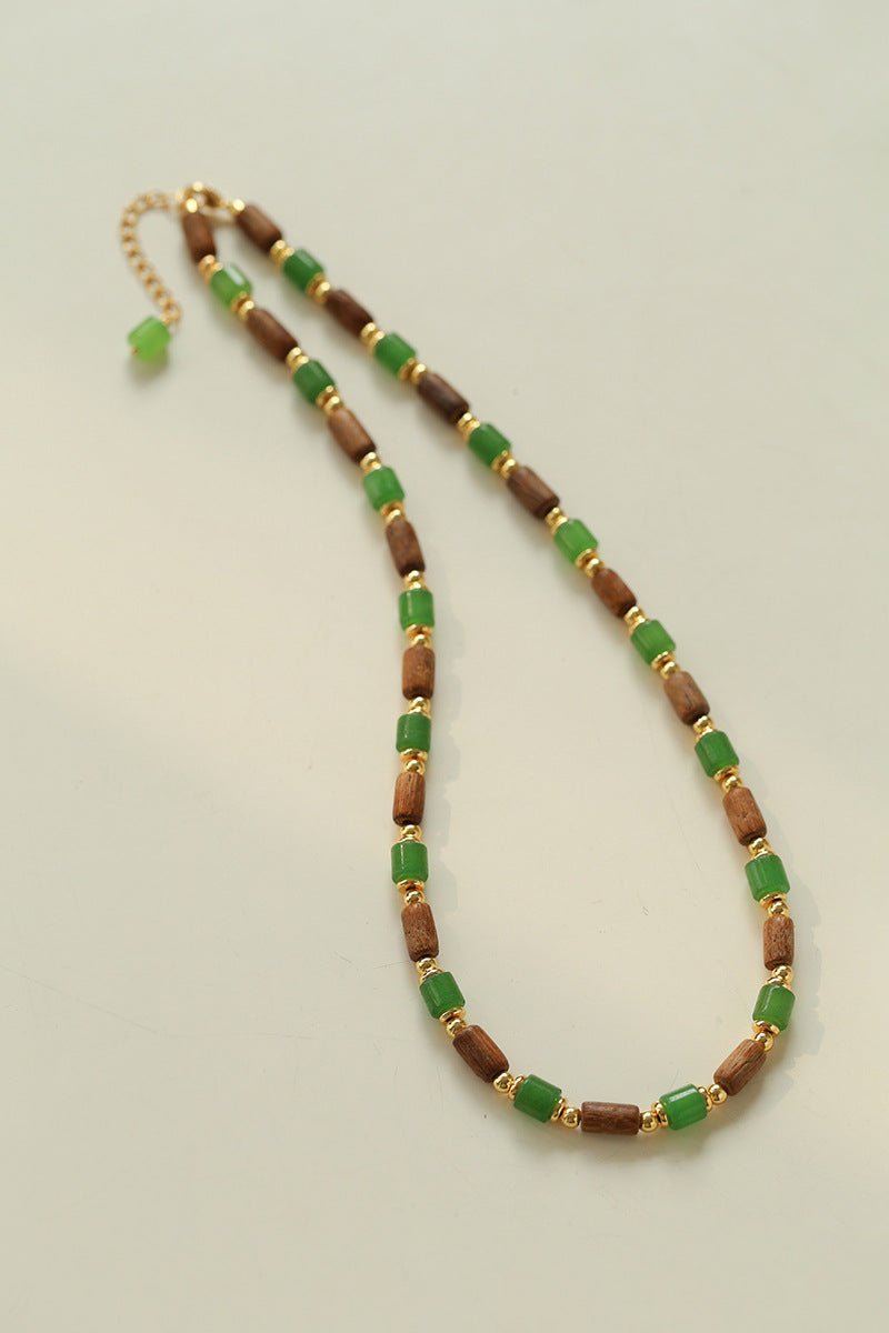 Wood Bead Green Agate Beaded Necklace - floysun