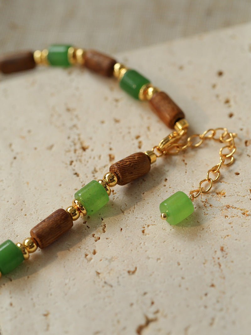 Wood Bead Green Agate Beaded Necklace - floysun