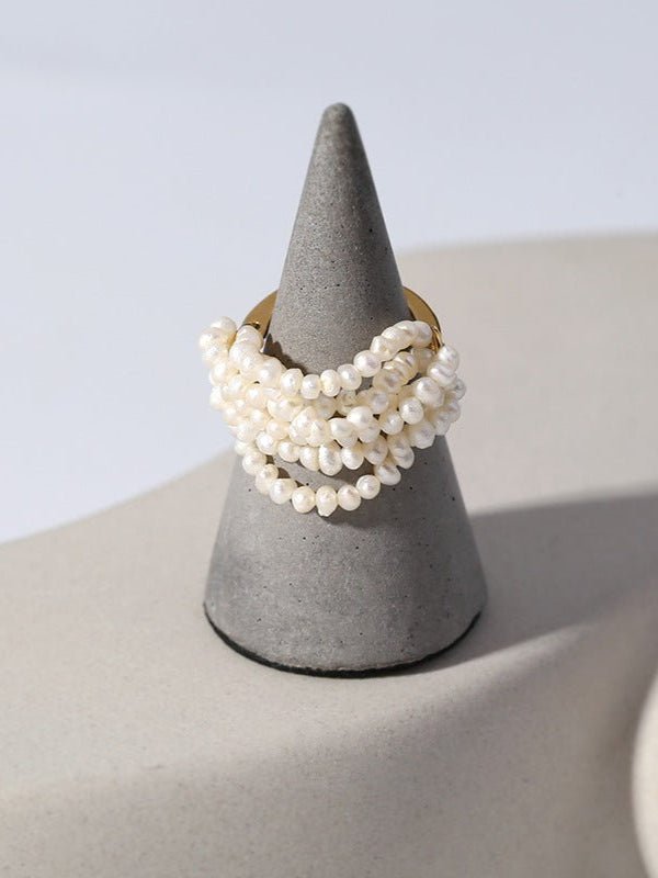 Woven Multi - Layer Freshwater Pearl Ring - floysun