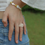 Woven Multi - Layer Freshwater Pearl Ring - floysun