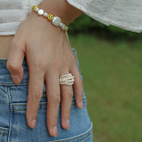 Woven Multi - Layer Freshwater Pearl Ring - floysun