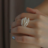 Woven Multi - Layer Freshwater Pearl Ring - floysun