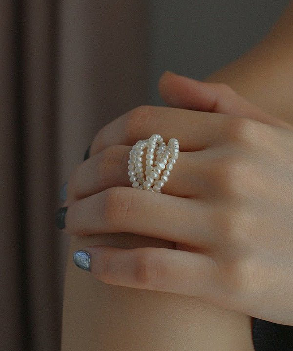 Woven Multi - Layer Freshwater Pearl Ring - floysun