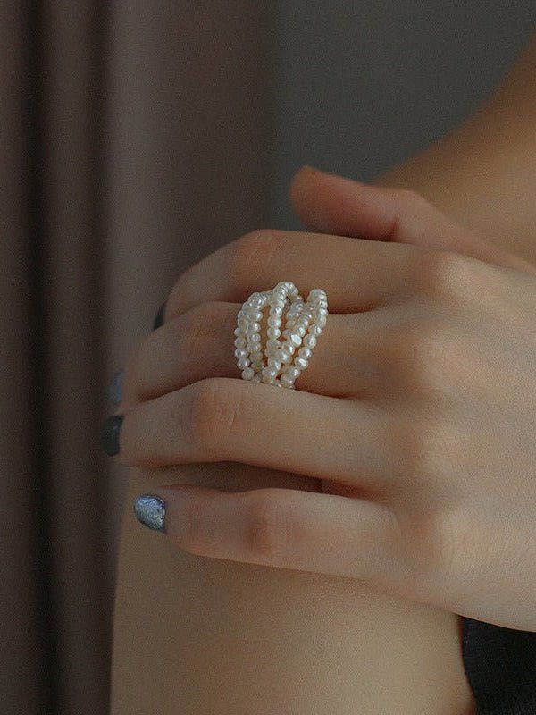 Woven Multi - Layer Freshwater Pearl Ring - floysun