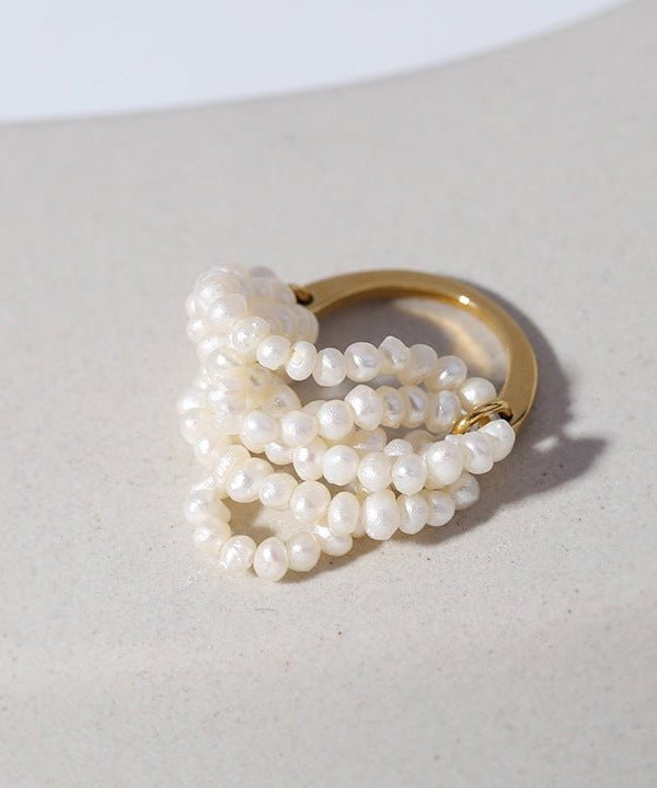 Woven Multi - Layer Freshwater Pearl Ring - floysun