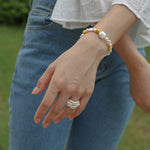 Woven Multi - Layer Freshwater Pearl Ring - floysun