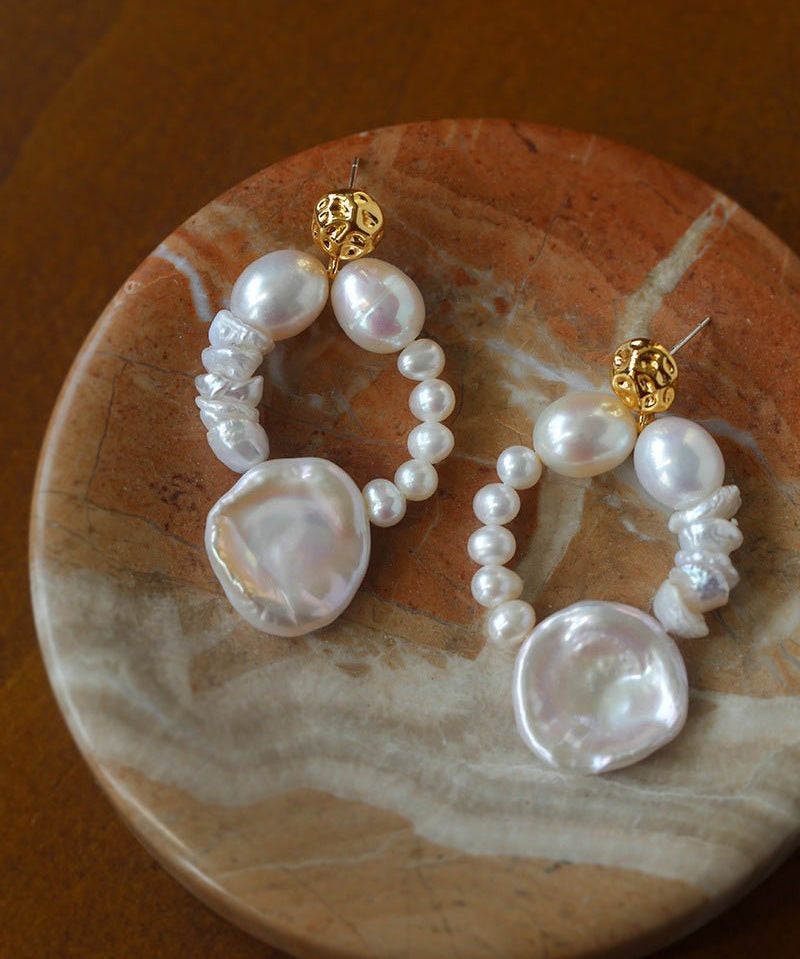 Woven Petal Baroque Earrings: Elegant Freshwater Pearl - floysun