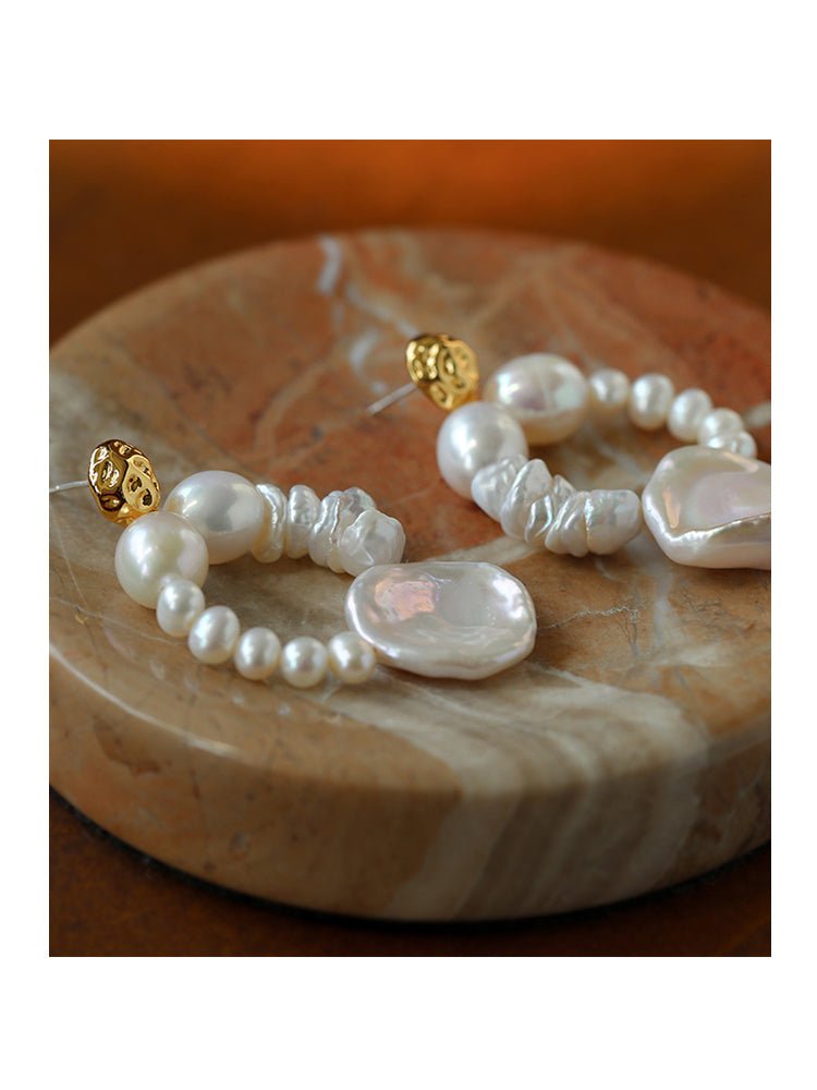 Woven Petal Baroque Earrings: Elegant Freshwater Pearl - floysun