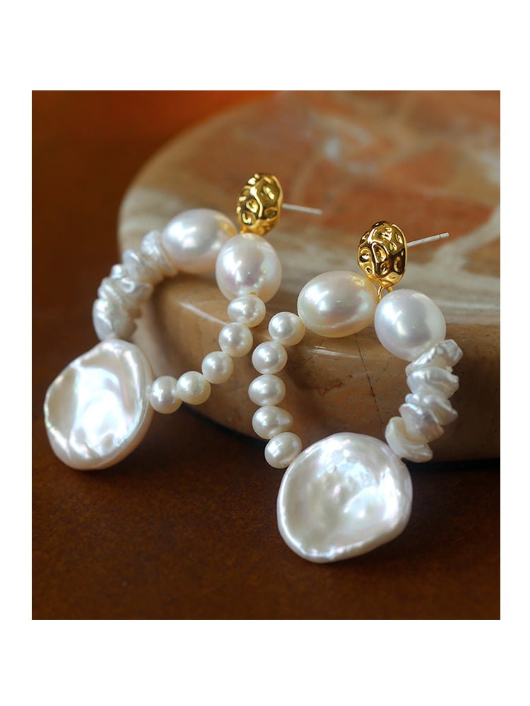 Woven Petal Baroque Earrings: Elegant Freshwater Pearl - floysun