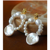 Woven Petal Baroque Earrings: Elegant Freshwater Pearl - floysun