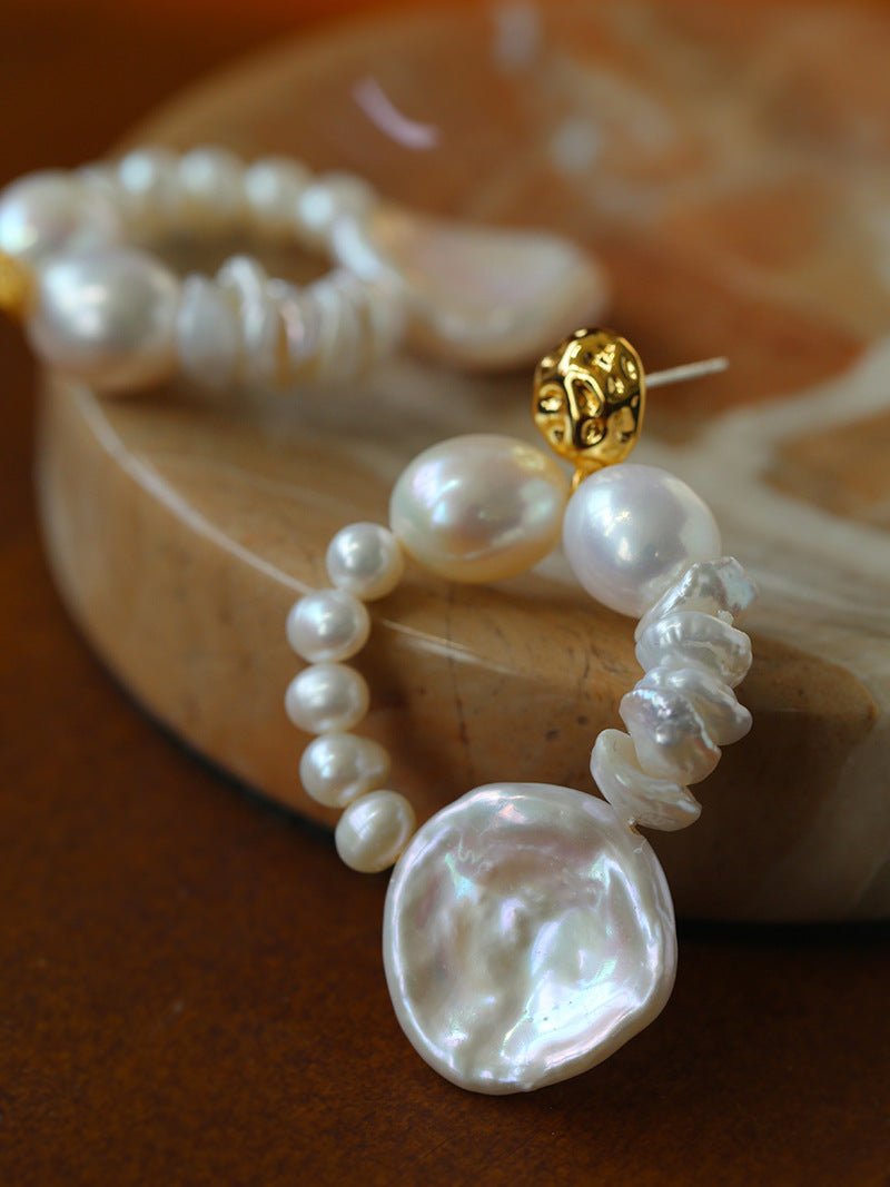 Woven Petal Baroque Earrings: Elegant Freshwater Pearl - floysun