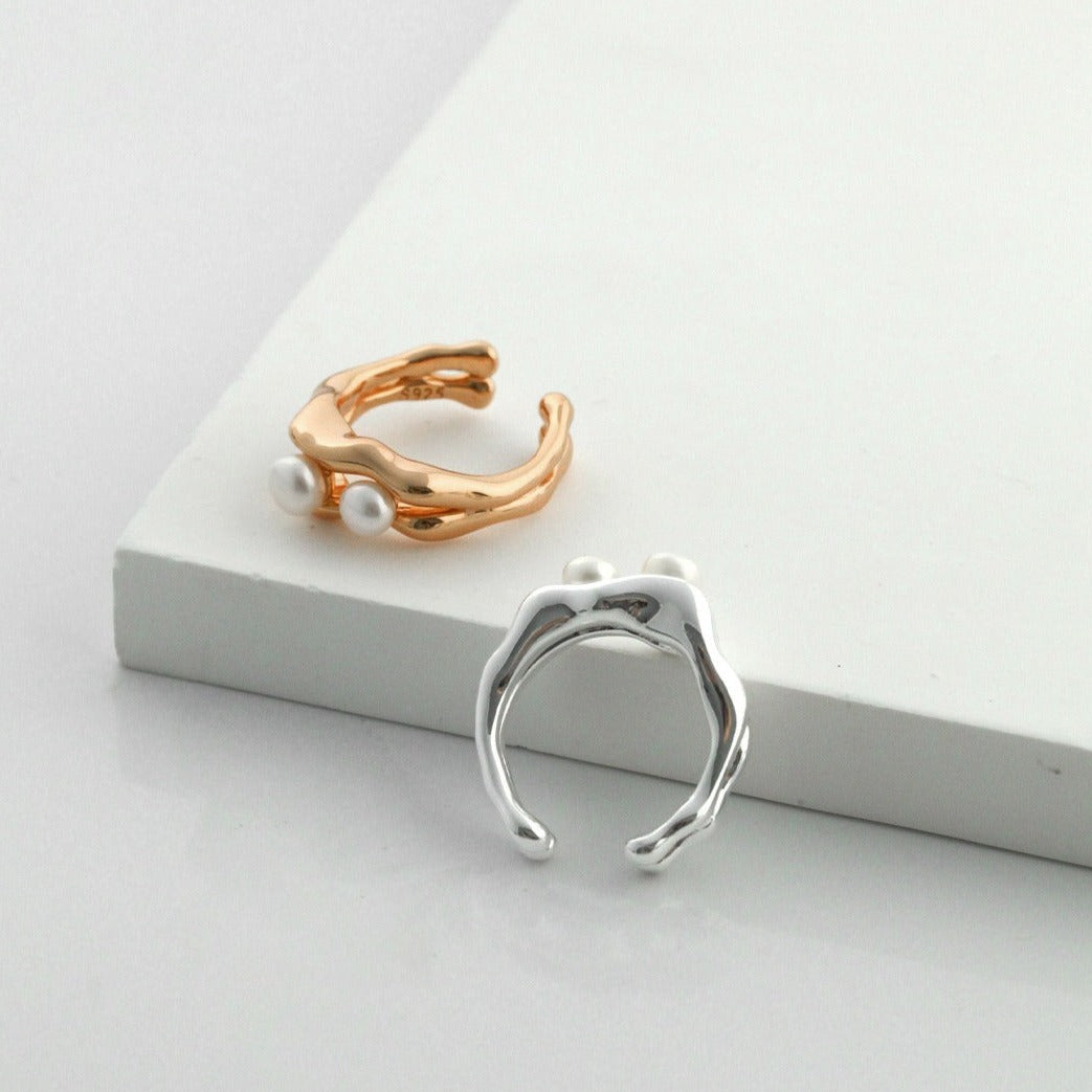 Minimalist Double Pearl Open Ring