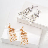 Vintage Shell and Mini Silver Bead Tassel Drop Earrings