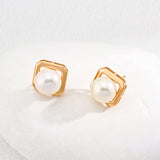 Minimalist Geometric Pearl Stud Earrings