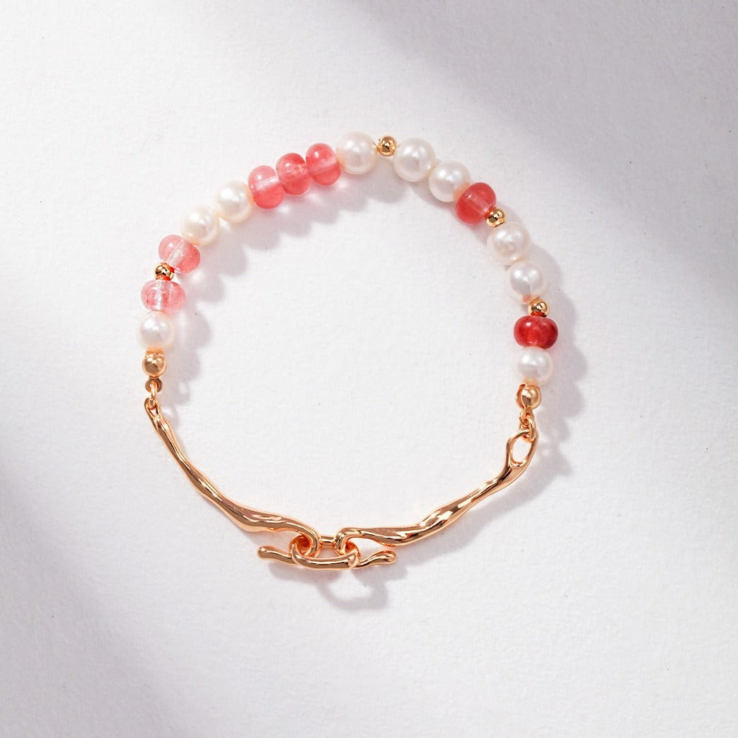Peach Milkshake Gemstone and Pearl Beaded Bracelet