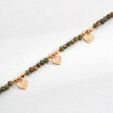 Olive Green Gemstone Beaded Small Leaf Pendant Necklace