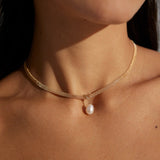 Minimalist Chunky Chain Pearl Pendant Necklace