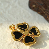 Lucky Clover Black Agate Brooch