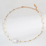 S925 Silver Natural Baroque Pearl and Mother-of-Pearl Beaded Necklace