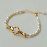 Double-Handed Ring Clasp Pearl Beaded Bracelet