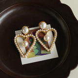 Vintage Inspired Large Heart Pearl Earrings