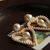 Vintage Inspired Large Heart Pearl Earrings