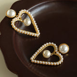 Vintage Inspired Large Heart Pearl Earrings