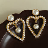 Vintage Inspired Large Heart Pearl Earrings