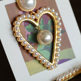 Vintage Inspired Large Heart Pearl Earrings