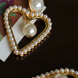 Vintage Inspired Large Heart Pearl Earrings