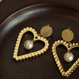 Vintage Inspired Large Heart Pearl Earrings